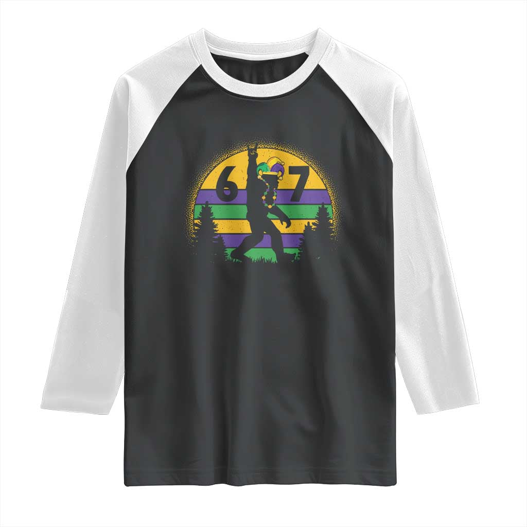 Funny Bigfoot 67 Mardi Gras Raglan Shirt Sasquatch Parade Jester Hat