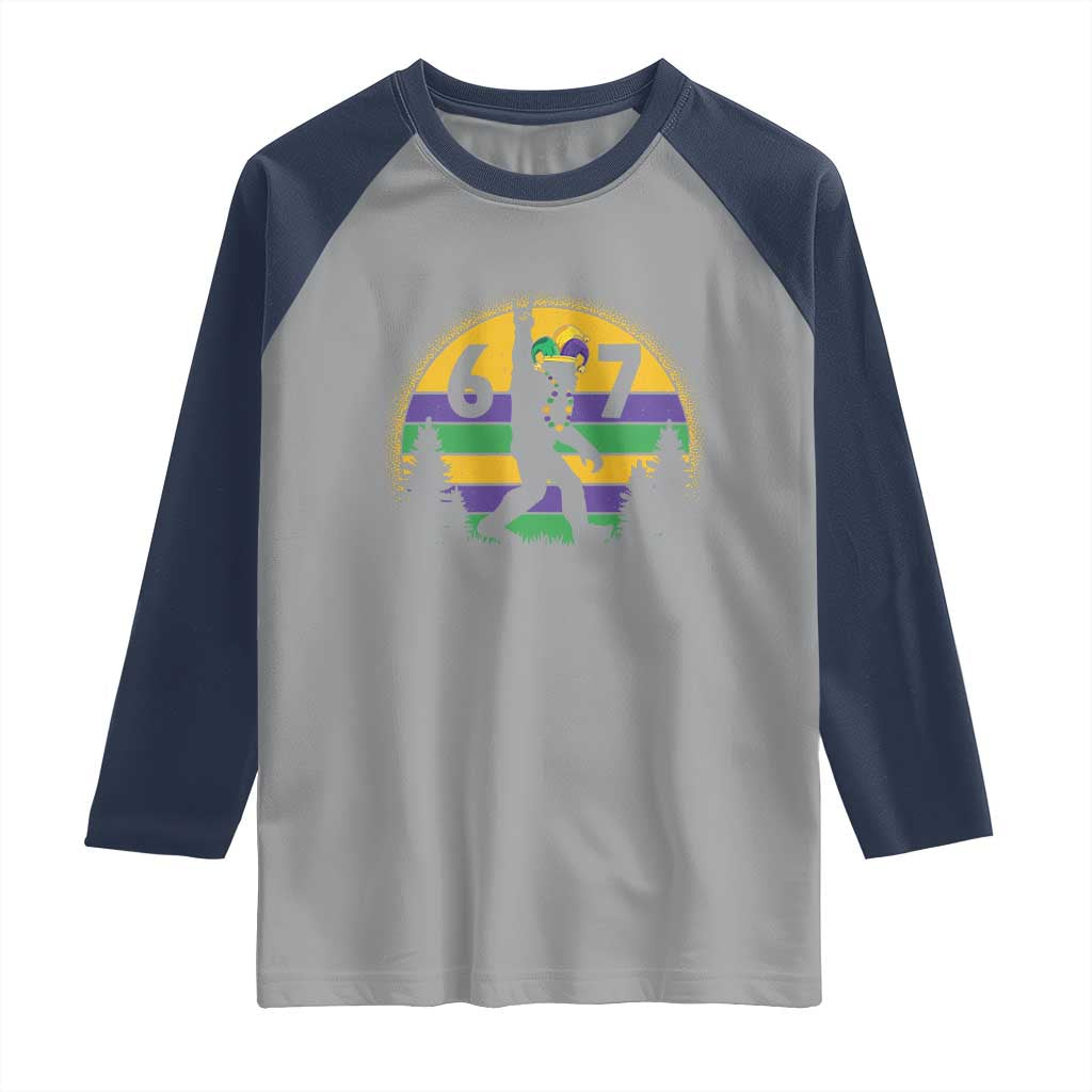 Funny Bigfoot 67 Mardi Gras Raglan Shirt Sasquatch Parade Jester Hat