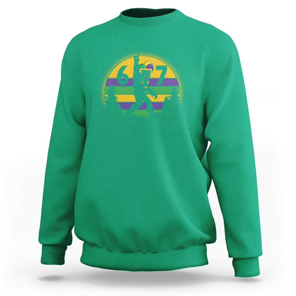 Funny Bigfoot 67 Mardi Gras Sweatshirt Sasquatch Parade Jester Hat