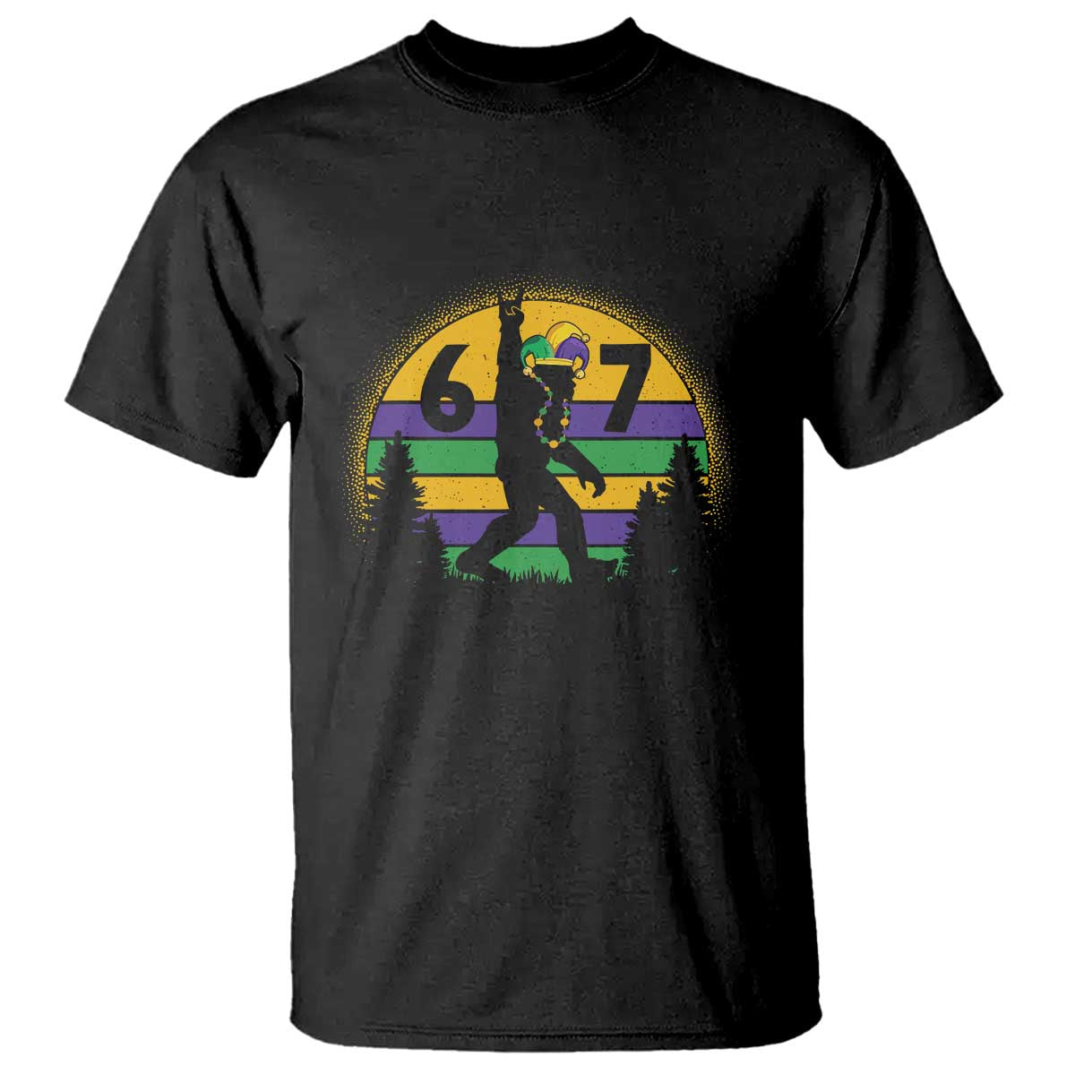 Funny Bigfoot 67 Mardi Gras T Shirt Sasquatch Parade Jester Hat