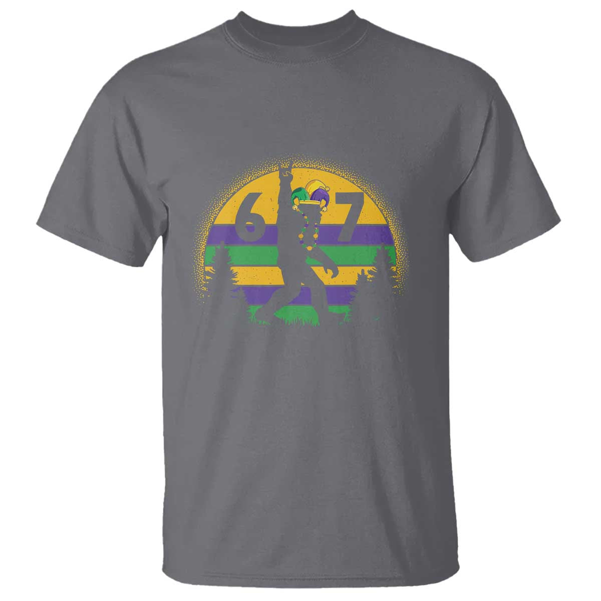 Funny Bigfoot 67 Mardi Gras T Shirt Sasquatch Parade Jester Hat