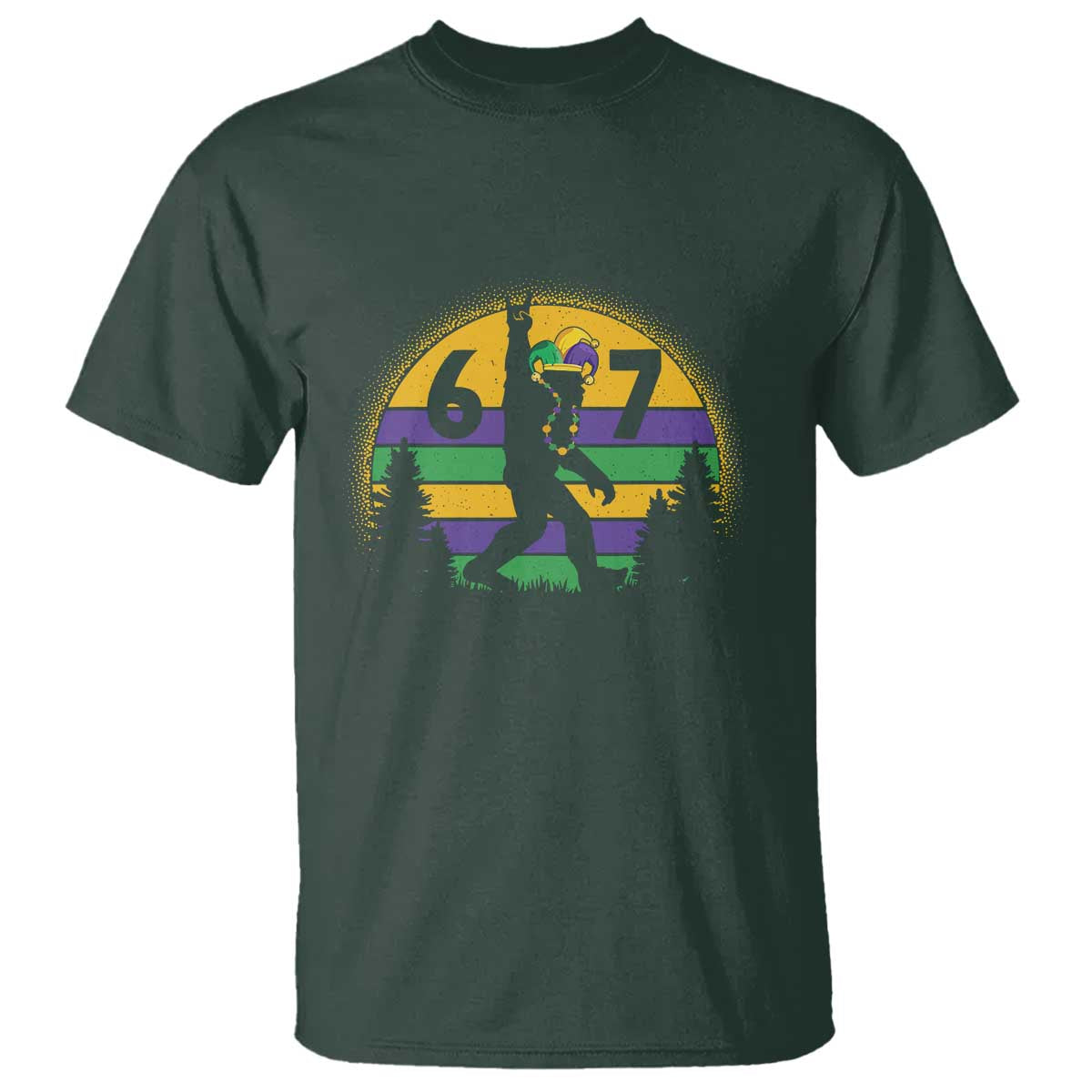 Funny Bigfoot 67 Mardi Gras T Shirt Sasquatch Parade Jester Hat