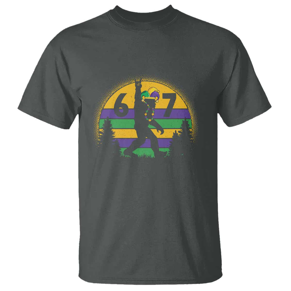 Funny Bigfoot 67 Mardi Gras T Shirt Sasquatch Parade Jester Hat