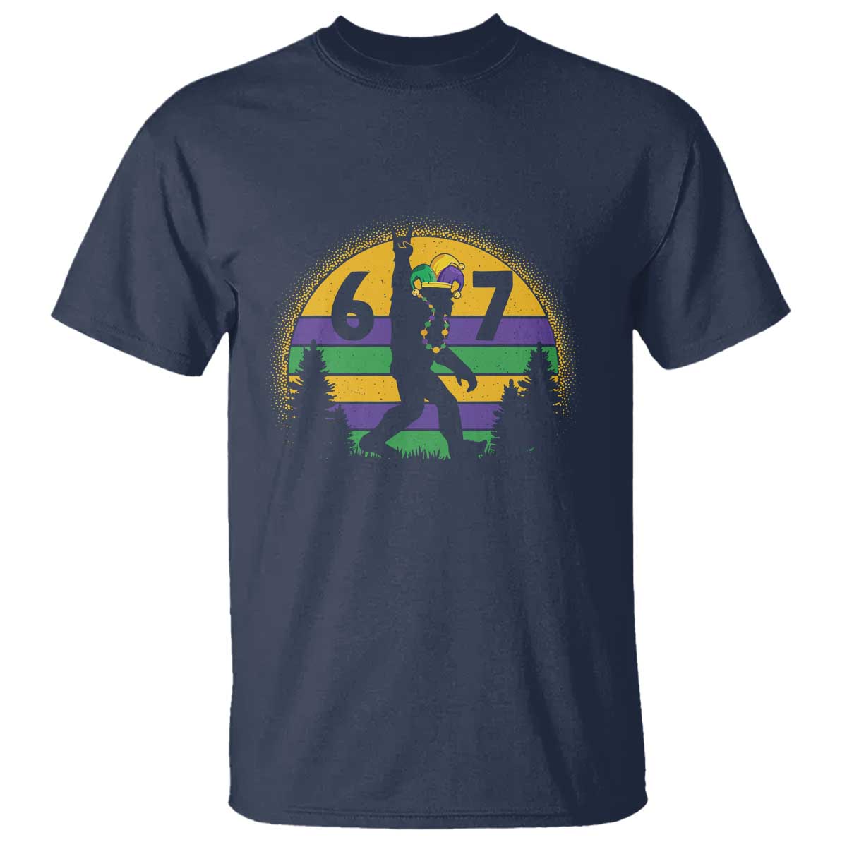 Funny Bigfoot 67 Mardi Gras T Shirt Sasquatch Parade Jester Hat