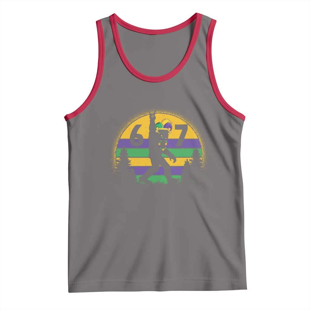 Funny Bigfoot 67 Mardi Gras Tank Top Sasquatch Parade Jester Hat