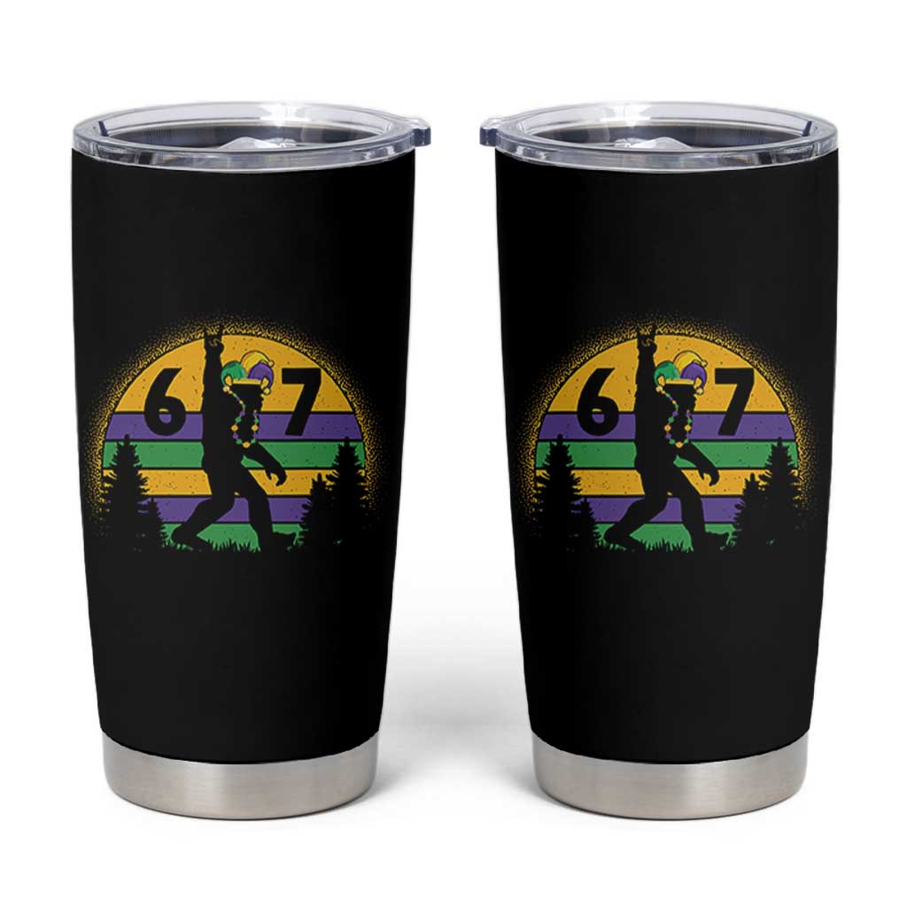 Funny Bigfoot 67 Mardi Gras Tumbler Cup Sasquatch Parade Jester Hat