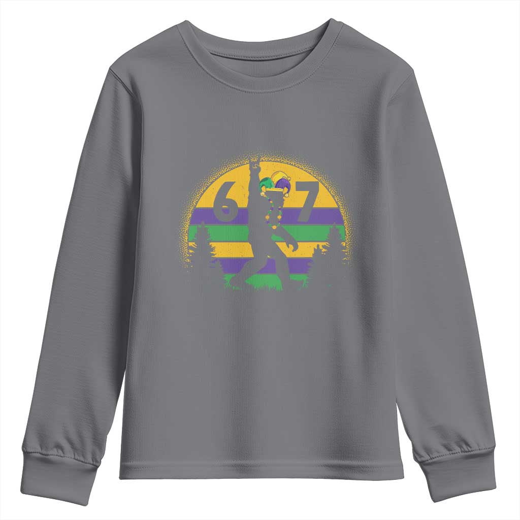 Funny Bigfoot 67 Mardi Gras Youth Sweatshirt Sasquatch Parade Jester Hat