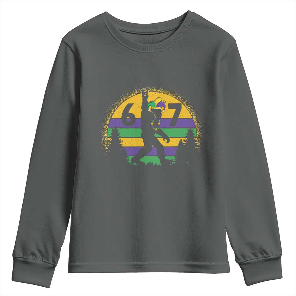 Funny Bigfoot 67 Mardi Gras Youth Sweatshirt Sasquatch Parade Jester Hat