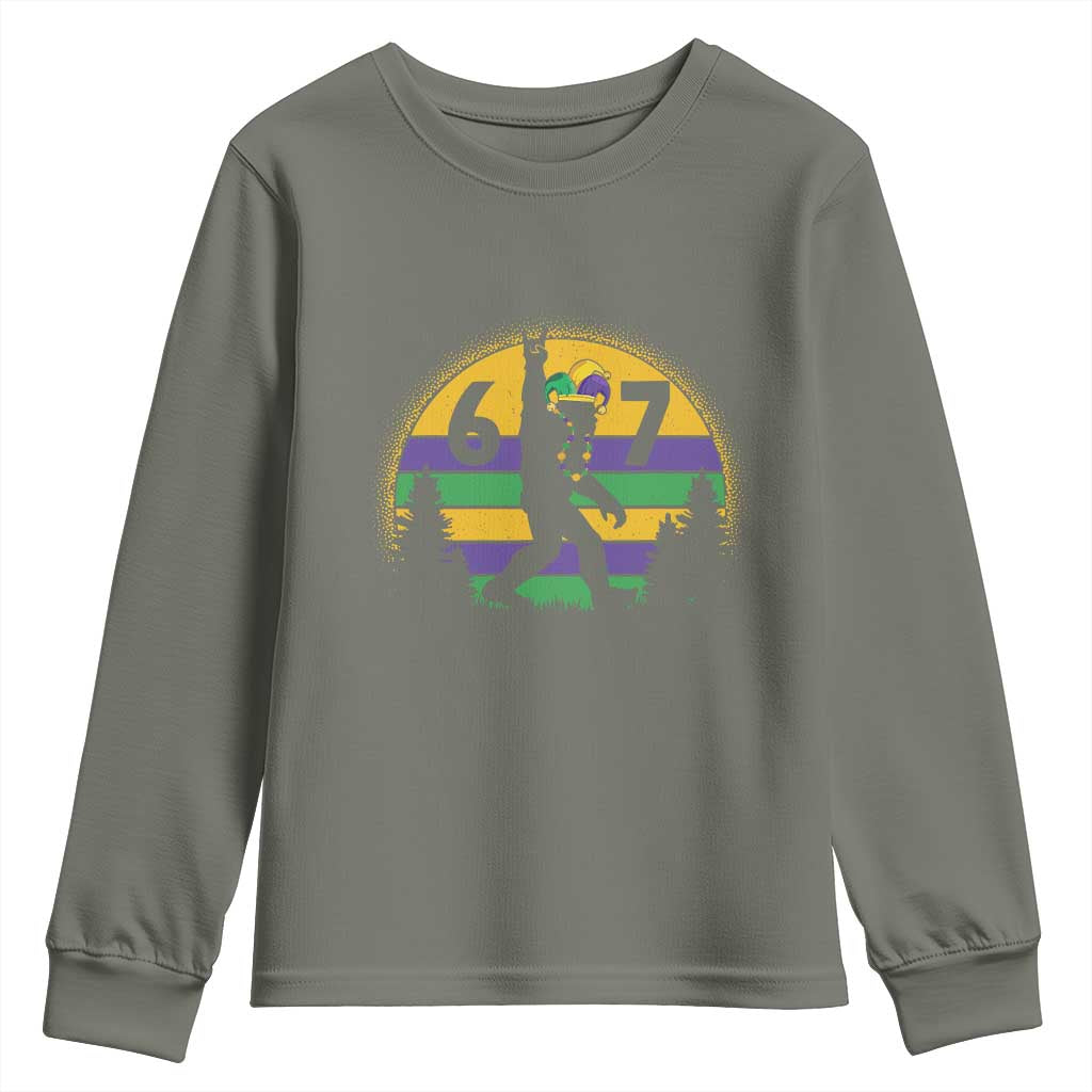 Funny Bigfoot 67 Mardi Gras Youth Sweatshirt Sasquatch Parade Jester Hat