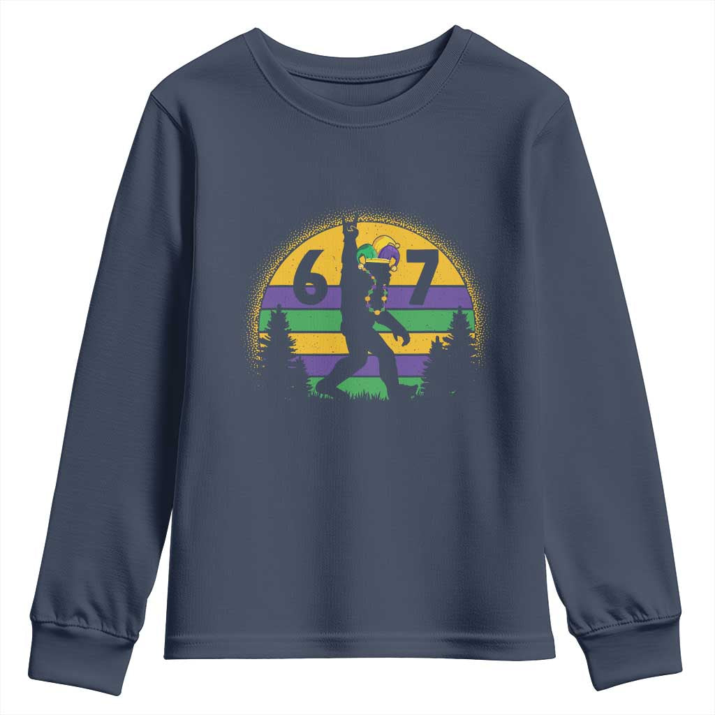 Funny Bigfoot 67 Mardi Gras Youth Sweatshirt Sasquatch Parade Jester Hat