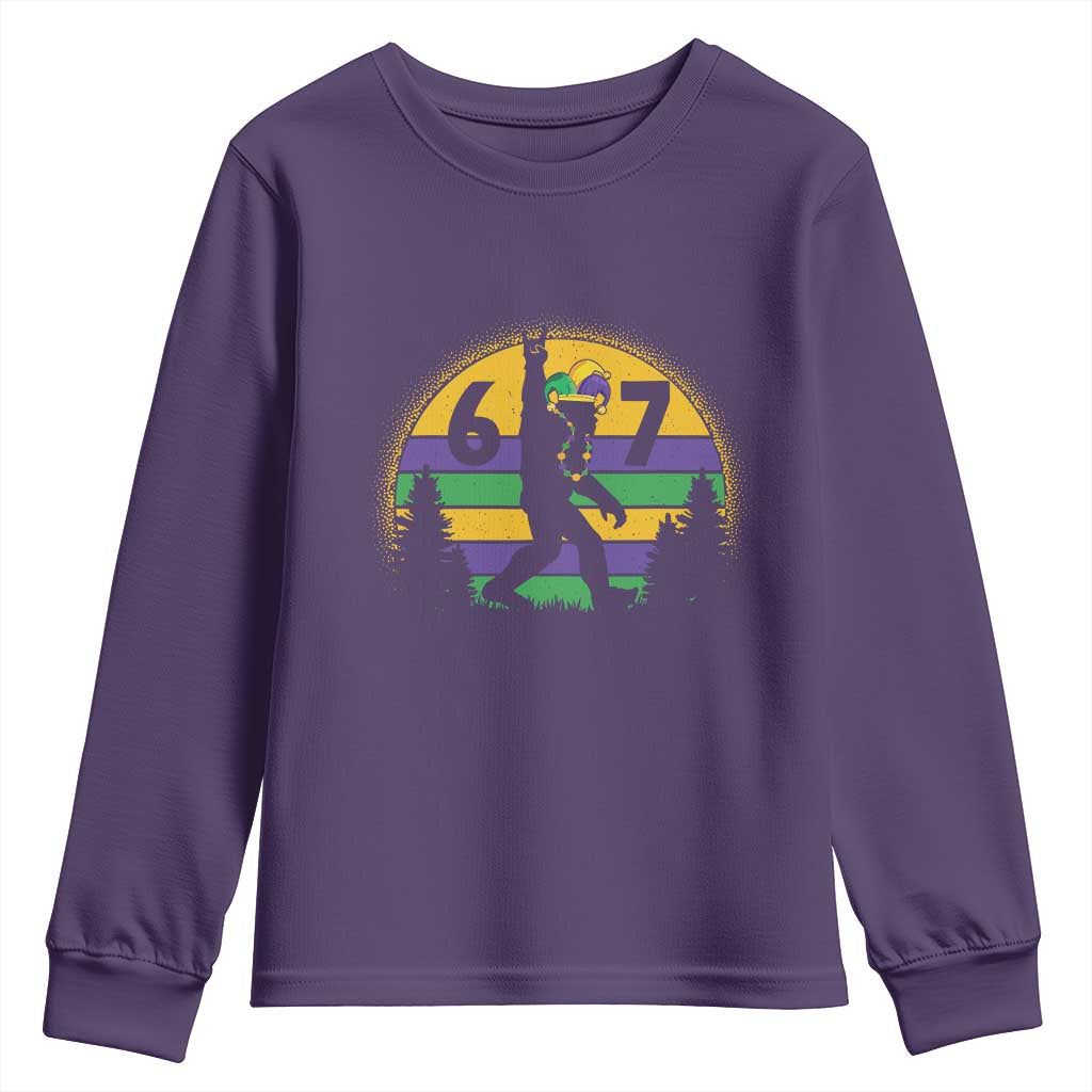Funny Bigfoot 67 Mardi Gras Youth Sweatshirt Sasquatch Parade Jester Hat