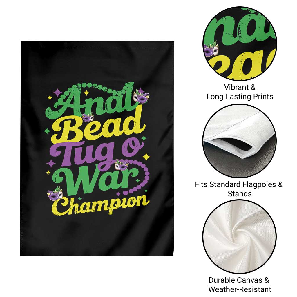 Funny Anal Bead Tug O War Mardi Gras Garden Flag Fat Tuesday Carnival Adult Humor