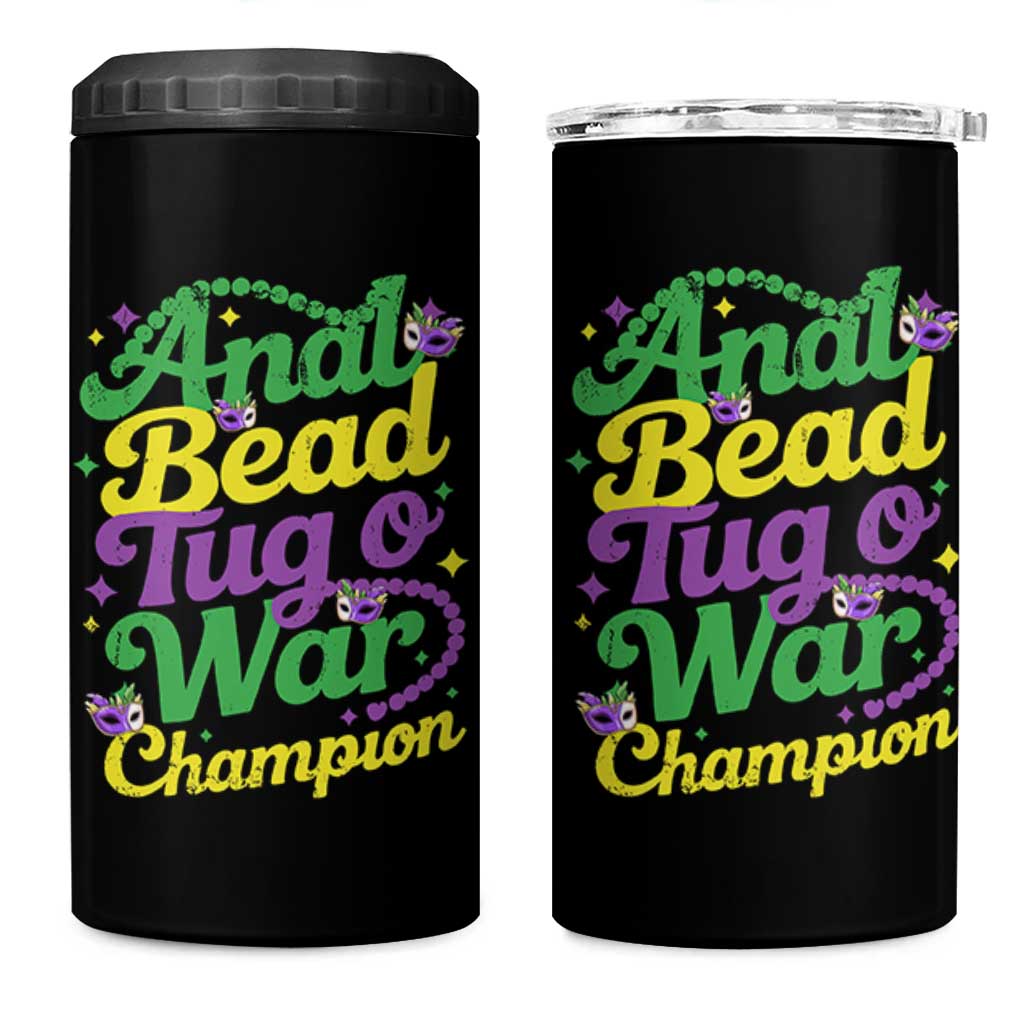 Funny Anal Bead Tug O War Mardi Gras 4 in 1 Can Cooler Tumbler Fat Tuesday Carnival Adult Humor