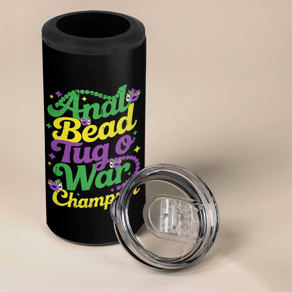 Funny Anal Bead Tug O War Mardi Gras 4 in 1 Can Cooler Tumbler Fat Tuesday Carnival Adult Humor