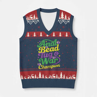 Funny Anal Bead Tug O War Mardi Gras V-Neck Knit Sweater Vest Fat Tuesday Carnival Adult Humor