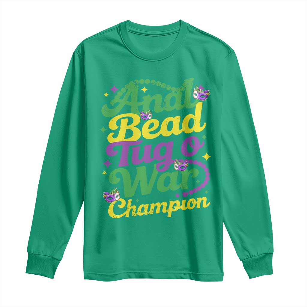 Funny Anal Bead Tug O War Mardi Gras Long Sleeve Shirt Fat Tuesday Carnival Adult Humor