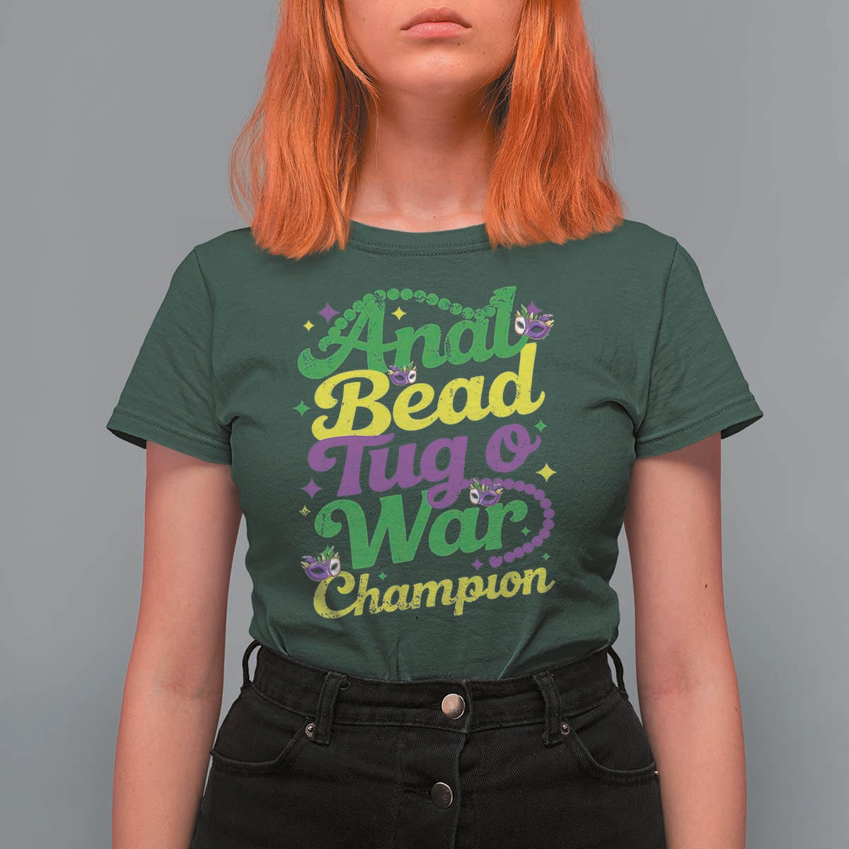 Funny Anal Bead Tug O War Mardi Gras T Shirt For Women Fat Tuesday Carnival Adult Humor