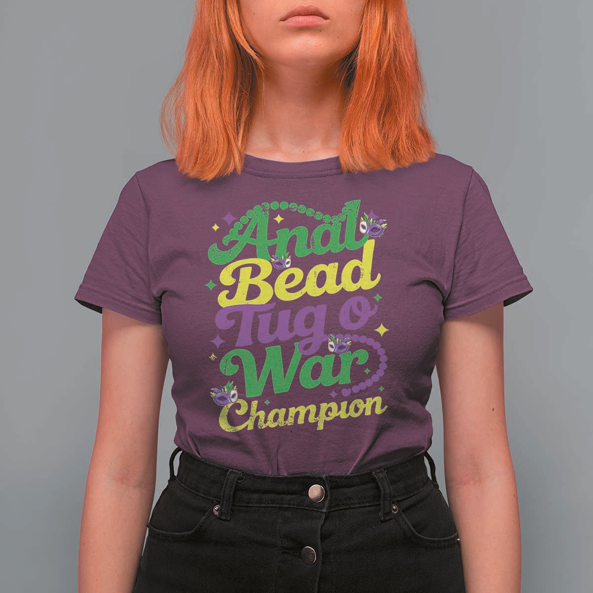 Funny Anal Bead Tug O War Mardi Gras T Shirt For Women Fat Tuesday Carnival Adult Humor