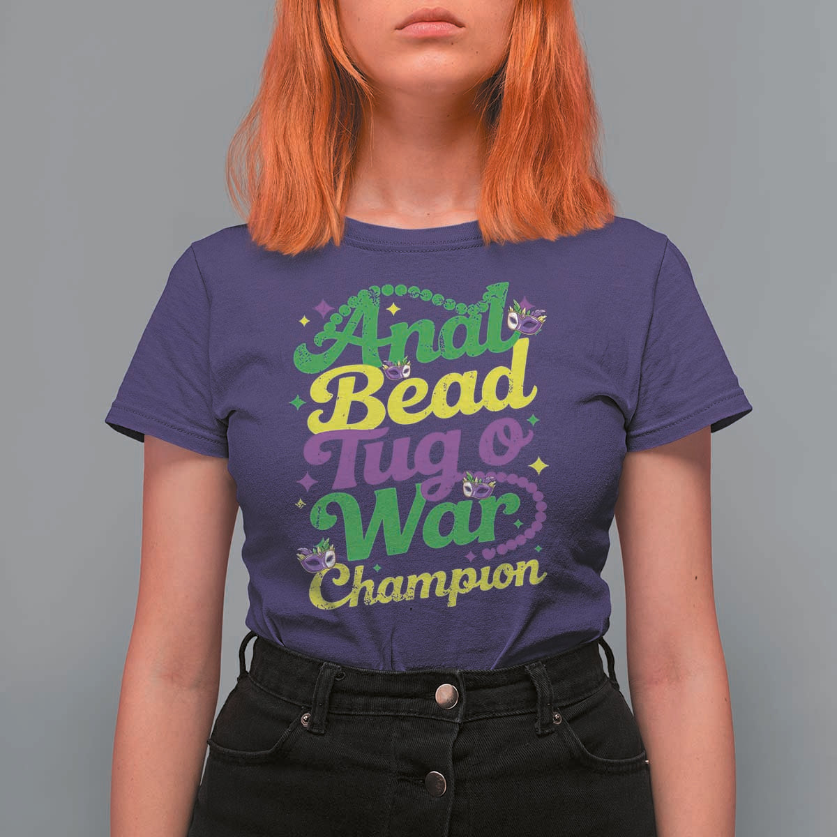 Funny Anal Bead Tug O War Mardi Gras T Shirt For Women Fat Tuesday Carnival Adult Humor