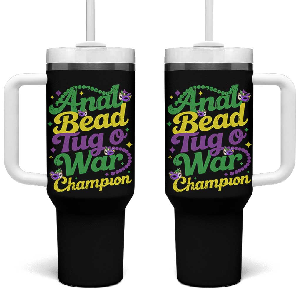 Funny Anal Bead Tug O War Mardi Gras Tumbler With Handle Fat Tuesday Carnival Adult Humor