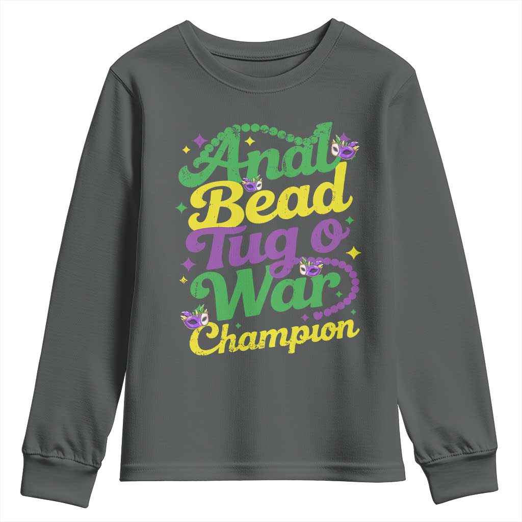 Funny Anal Bead Tug O War Mardi Gras Youth Sweatshirt Fat Tuesday Carnival Adult Humor