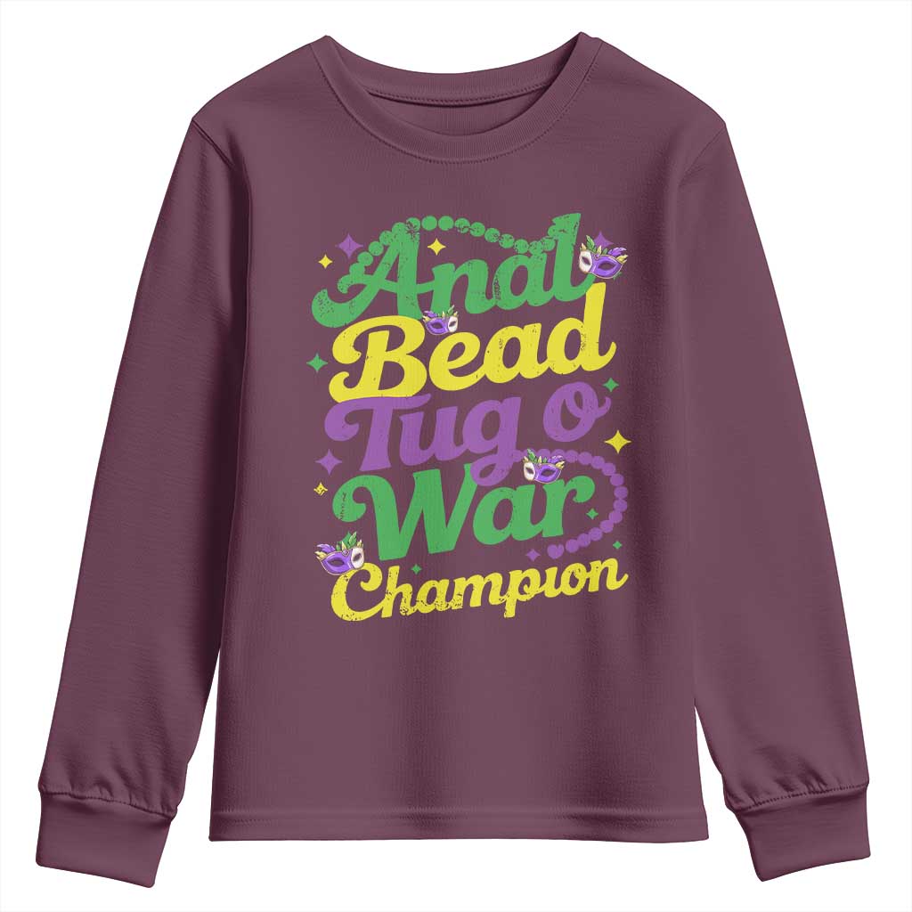 Funny Anal Bead Tug O War Mardi Gras Youth Sweatshirt Fat Tuesday Carnival Adult Humor