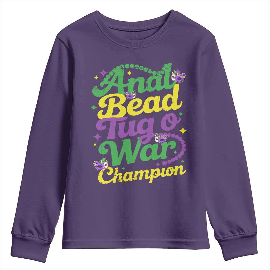 Funny Anal Bead Tug O War Mardi Gras Youth Sweatshirt Fat Tuesday Carnival Adult Humor