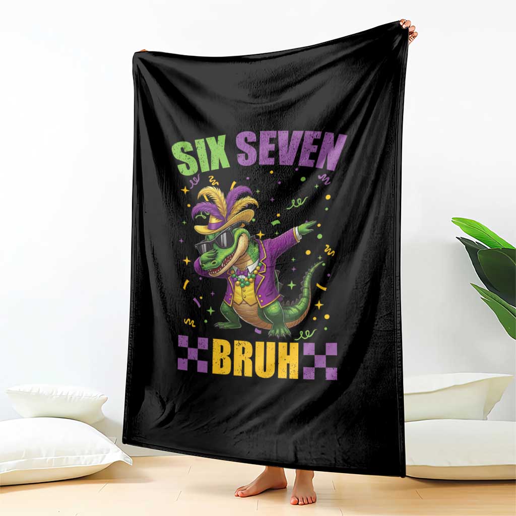 Funny 67 Mardi Gras Alligator Throw Blanket Six Seven Bruh Mardigator Dabbing Crocodile
