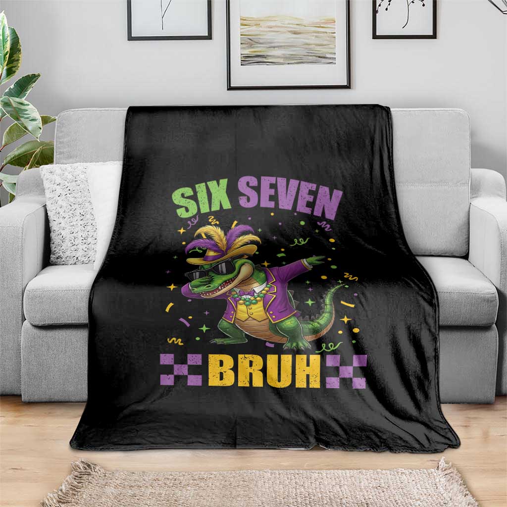 Funny 67 Mardi Gras Alligator Throw Blanket Six Seven Bruh Mardigator Dabbing Crocodile
