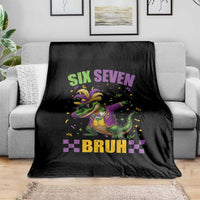 Funny 67 Mardi Gras Alligator Throw Blanket Six Seven Bruh Mardigator Dabbing Crocodile