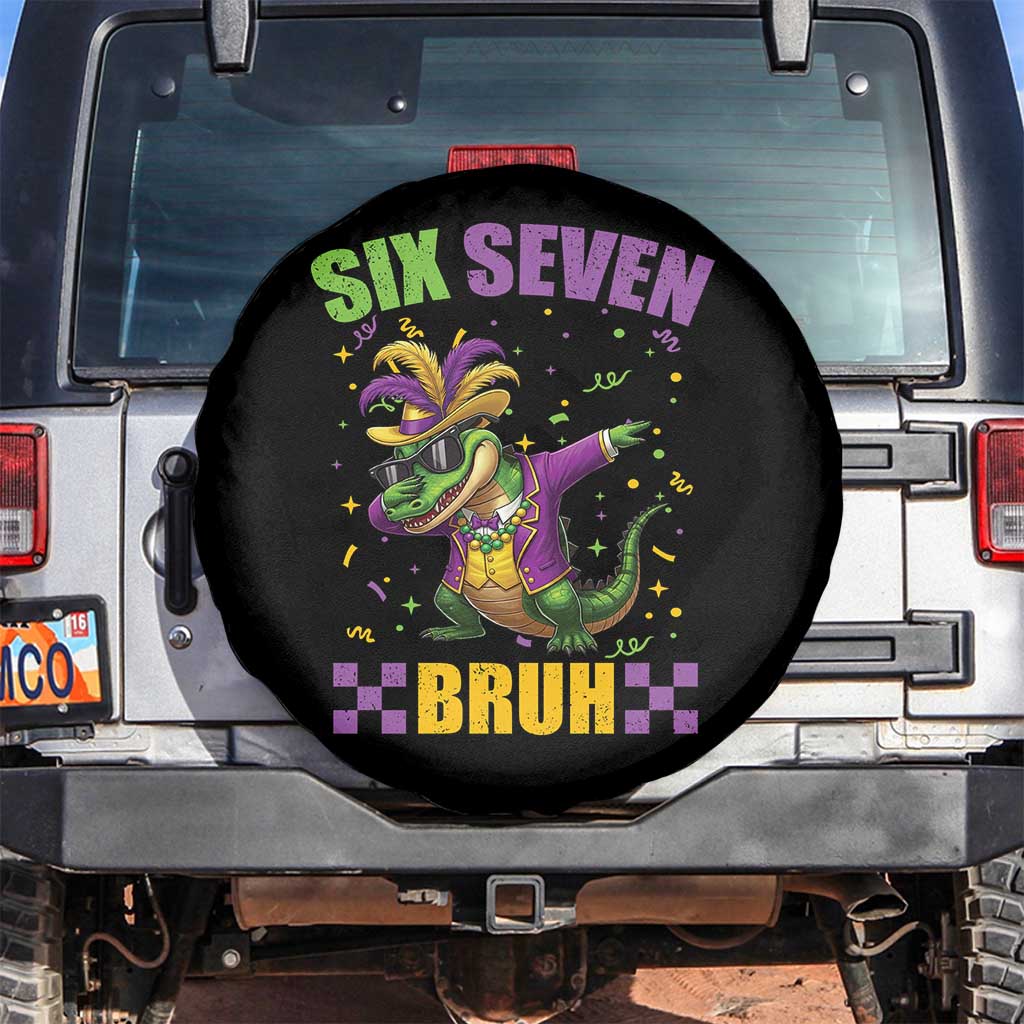Funny 67 Mardi Gras Alligator Spare Tire Cover Six Seven Bruh Mardigator Dabbing Crocodile