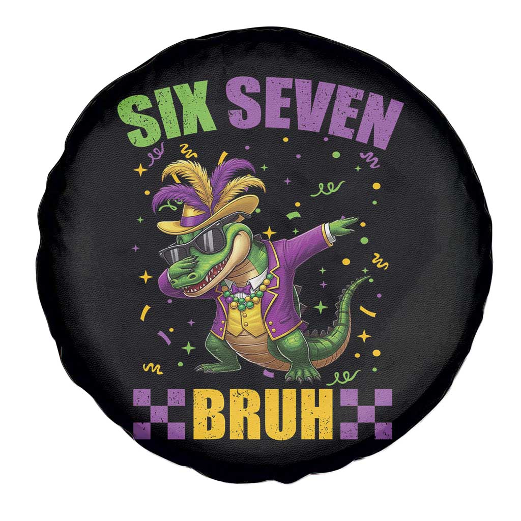 Funny 67 Mardi Gras Alligator Spare Tire Cover Six Seven Bruh Mardigator Dabbing Crocodile