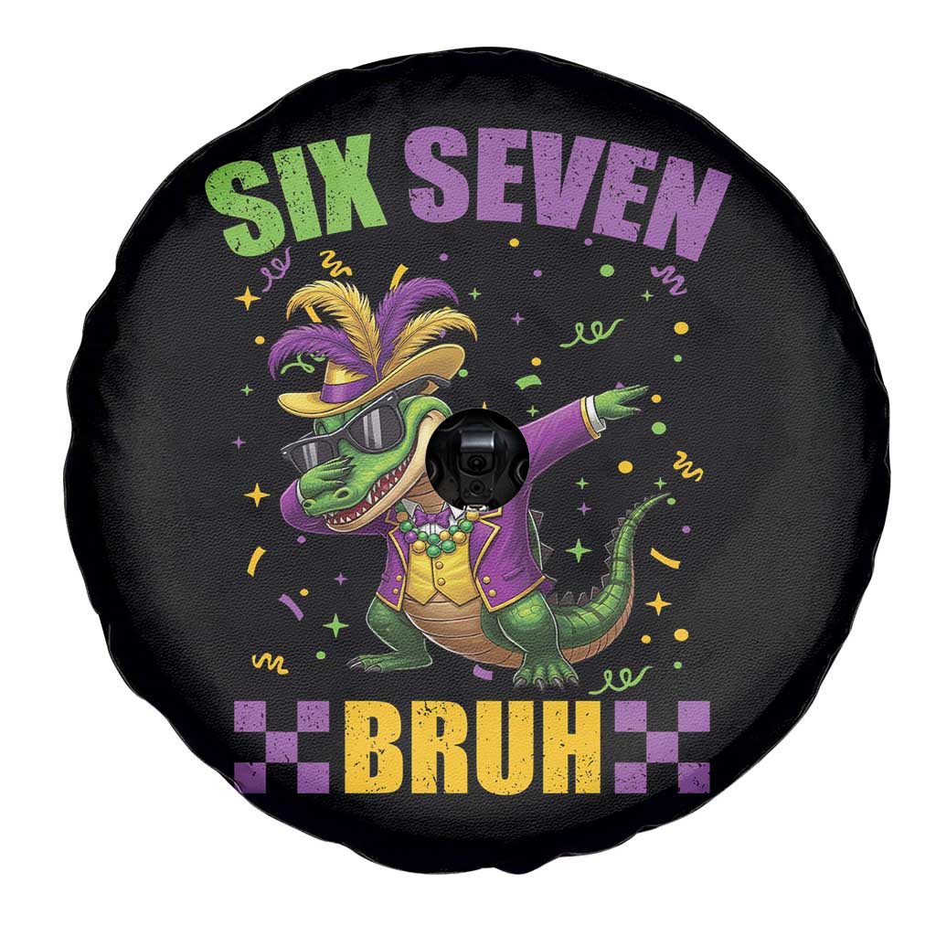 Funny 67 Mardi Gras Alligator Spare Tire Cover Six Seven Bruh Mardigator Dabbing Crocodile