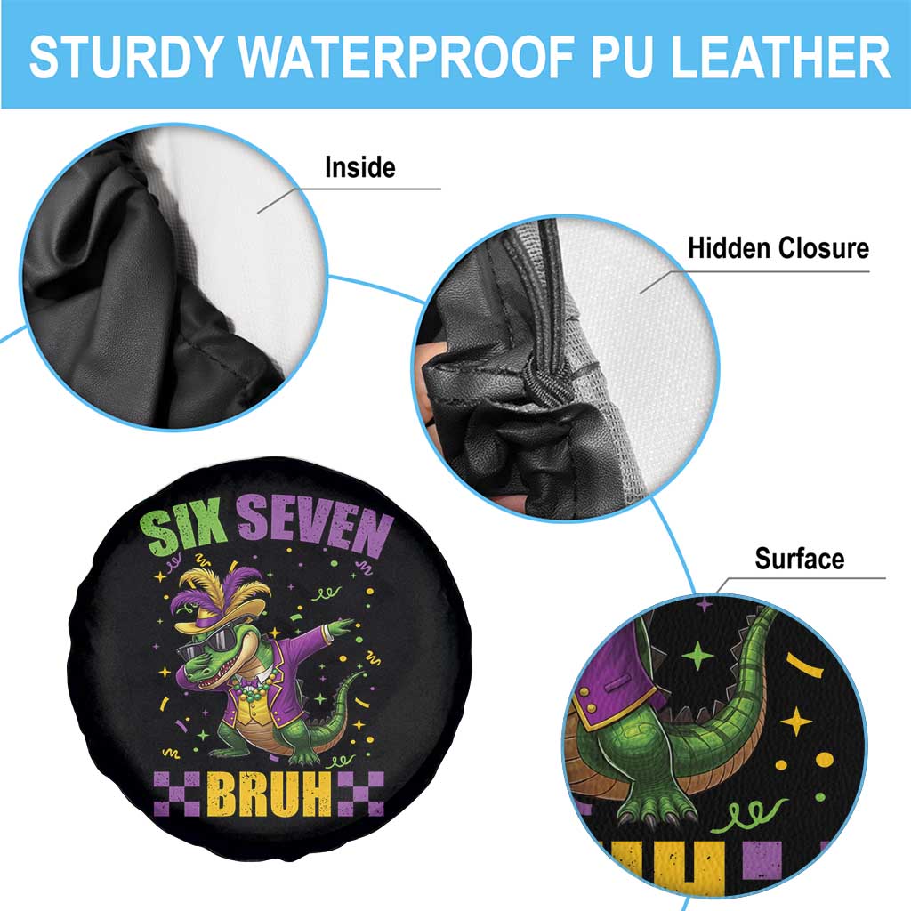 Funny 67 Mardi Gras Alligator Spare Tire Cover Six Seven Bruh Mardigator Dabbing Crocodile