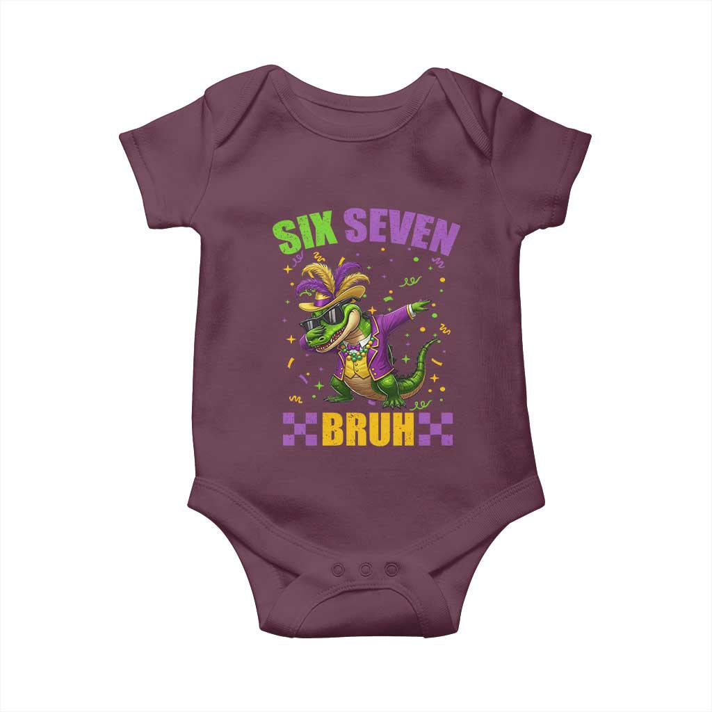 Funny 67 Mardi Gras Alligator Baby Onesie Six Seven Bruh Mardigator Dabbing Crocodile