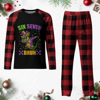 Funny 67 Mardi Gras Alligator Plaid Pajama Set Six Seven Bruh Mardigator Dabbing Crocodile