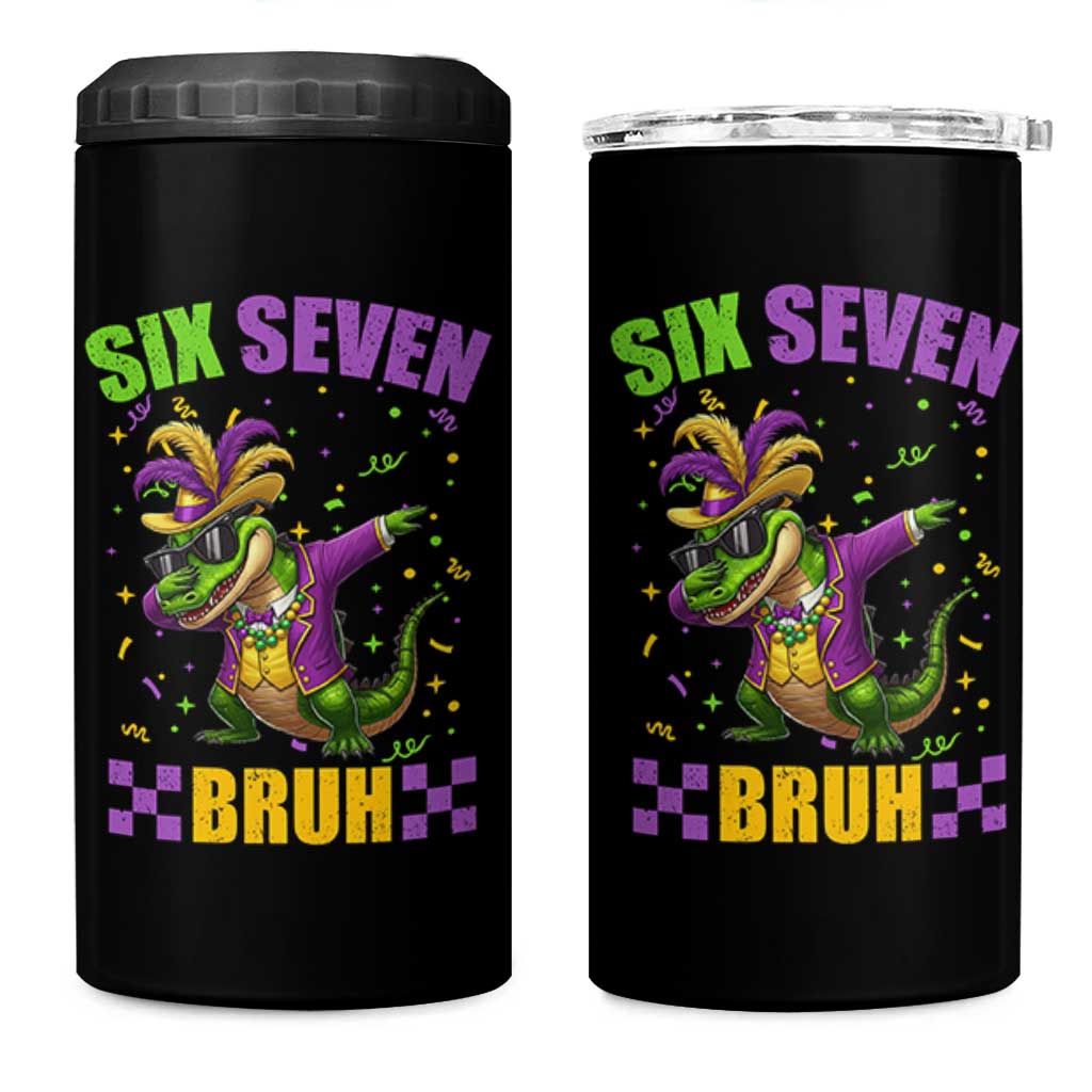 Funny 67 Mardi Gras Alligator 4 in 1 Can Cooler Tumbler Six Seven Bruh Mardigator Dabbing Crocodile