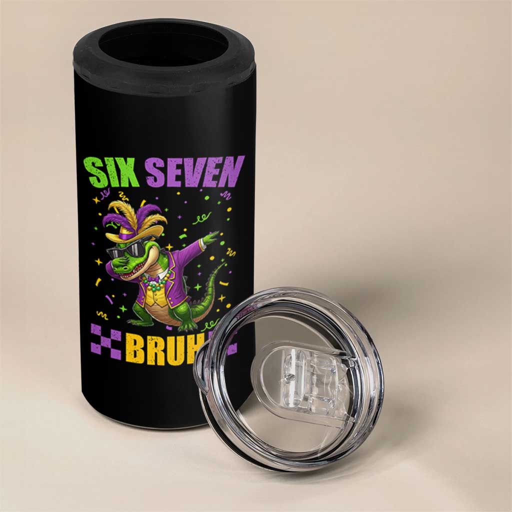 Funny 67 Mardi Gras Alligator 4 in 1 Can Cooler Tumbler Six Seven Bruh Mardigator Dabbing Crocodile