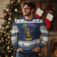 Funny 67 Mardi Gras Alligator Ugly Christmas Sweater Six Seven Bruh Mardigator Dabbing Crocodile