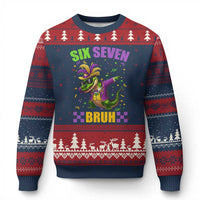 Funny 67 Mardi Gras Alligator Ugly Christmas Sweater Six Seven Bruh Mardigator Dabbing Crocodile