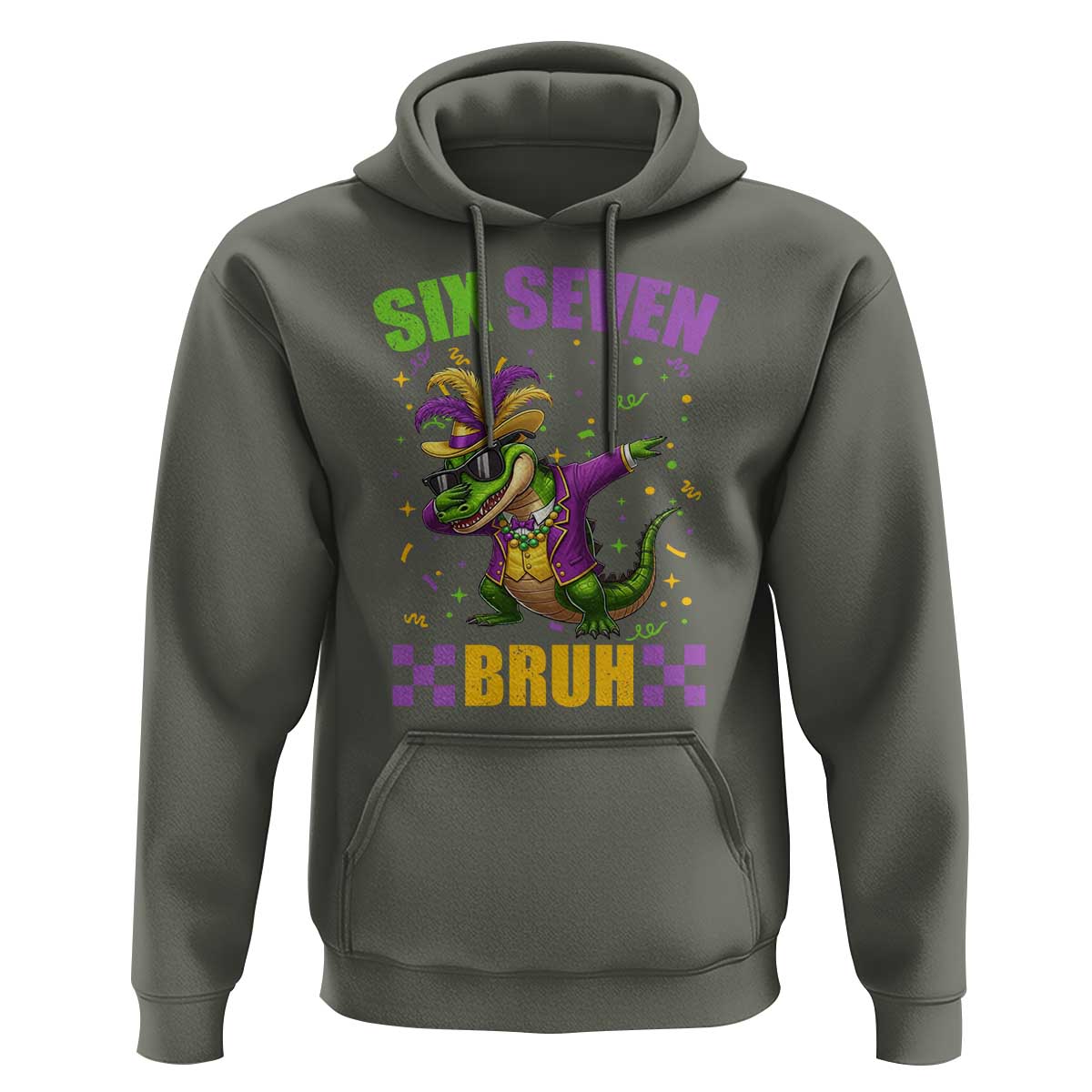 Funny 67 Mardi Gras Alligator Hoodie Six Seven Bruh Mardigator Dabbing Crocodile