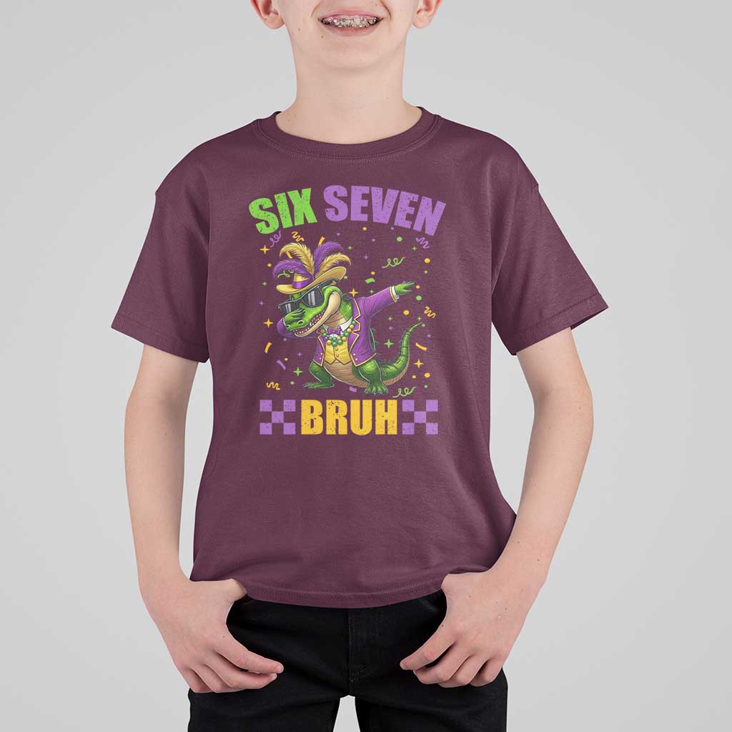 Funny 67 Mardi Gras Alligator T Shirt For Kid Six Seven Bruh Mardigator Dabbing Crocodile
