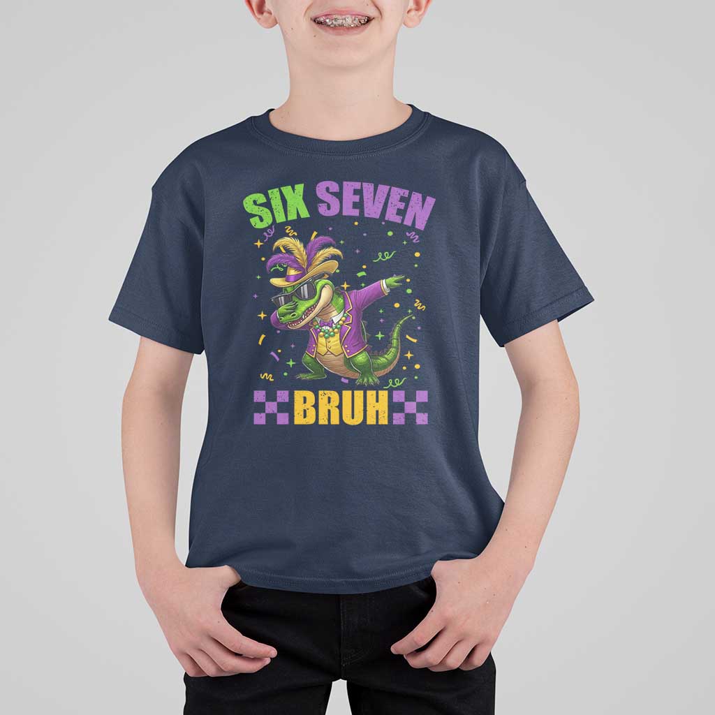 Funny 67 Mardi Gras Alligator T Shirt For Kid Six Seven Bruh Mardigator Dabbing Crocodile