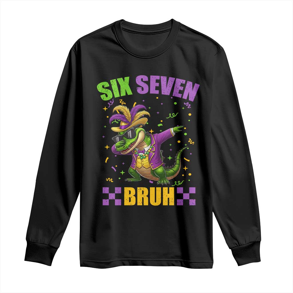 Funny 67 Mardi Gras Alligator Long Sleeve Shirt Six Seven Bruh Mardigator Dabbing Crocodile