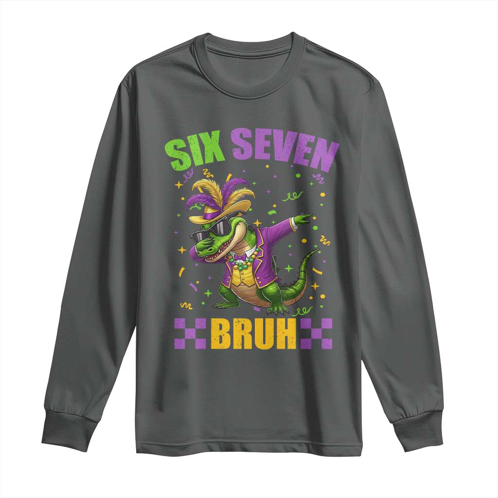 Funny 67 Mardi Gras Alligator Long Sleeve Shirt Six Seven Bruh Mardigator Dabbing Crocodile
