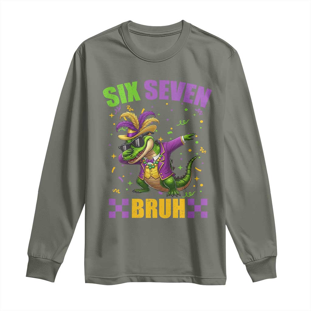 Funny 67 Mardi Gras Alligator Long Sleeve Shirt Six Seven Bruh Mardigator Dabbing Crocodile