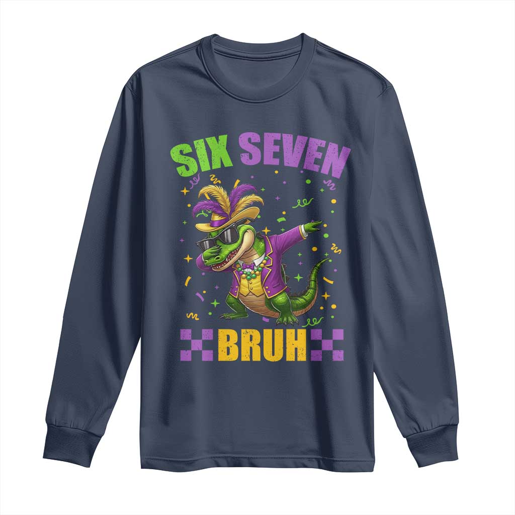 Funny 67 Mardi Gras Alligator Long Sleeve Shirt Six Seven Bruh Mardigator Dabbing Crocodile