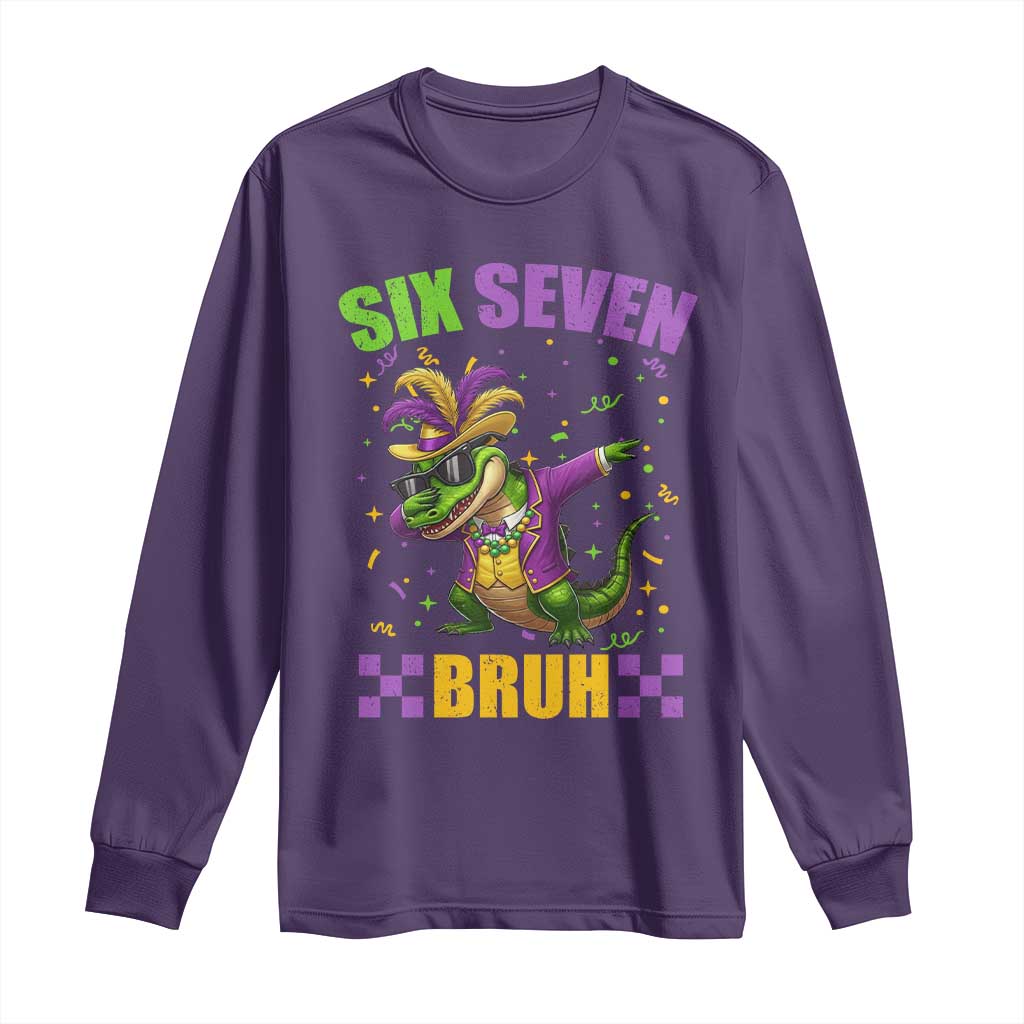 Funny 67 Mardi Gras Alligator Long Sleeve Shirt Six Seven Bruh Mardigator Dabbing Crocodile