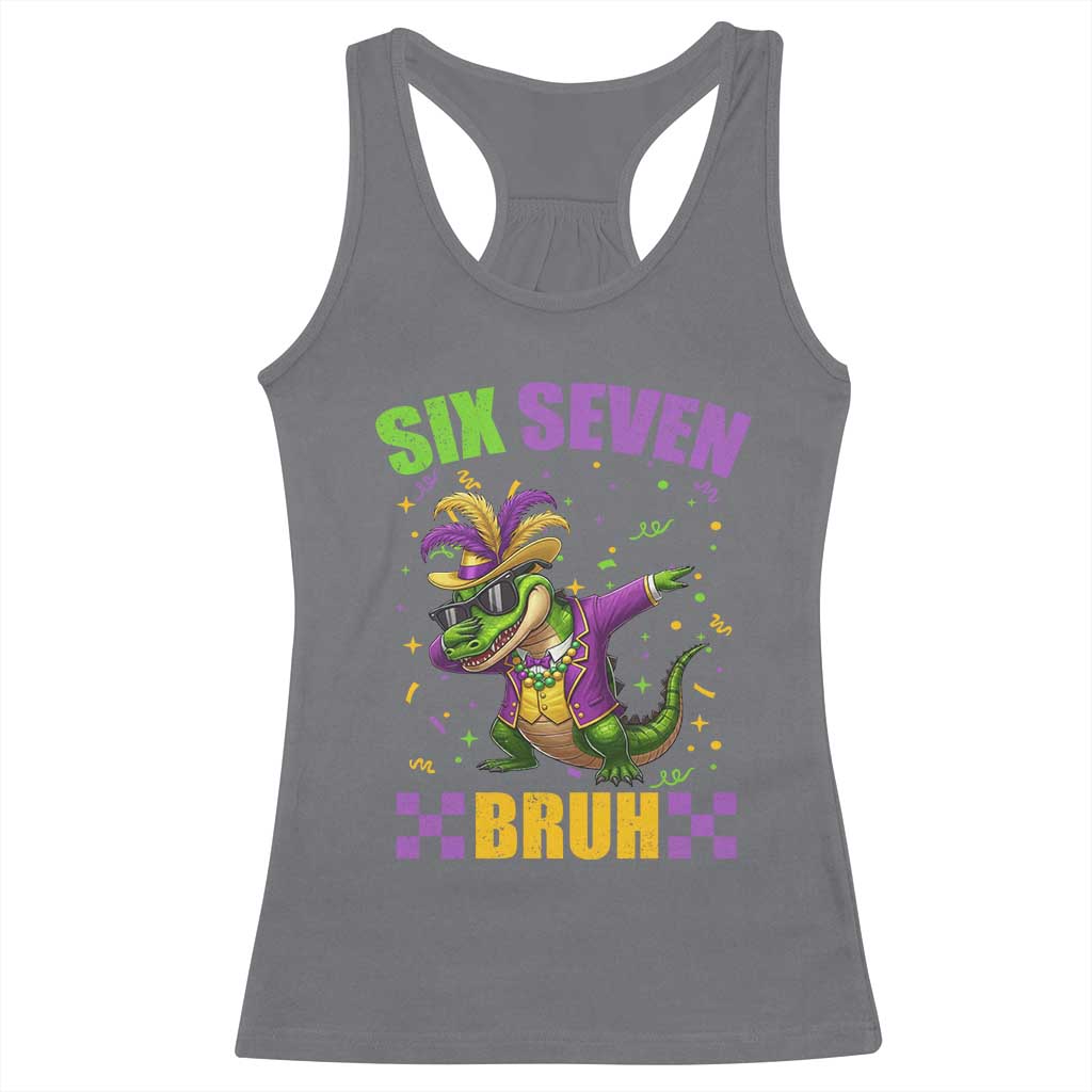 Funny 67 Mardi Gras Alligator Racerback Tank Top Six Seven Bruh Mardigator Dabbing Crocodile