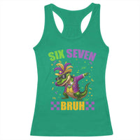 Funny 67 Mardi Gras Alligator Racerback Tank Top Six Seven Bruh Mardigator Dabbing Crocodile